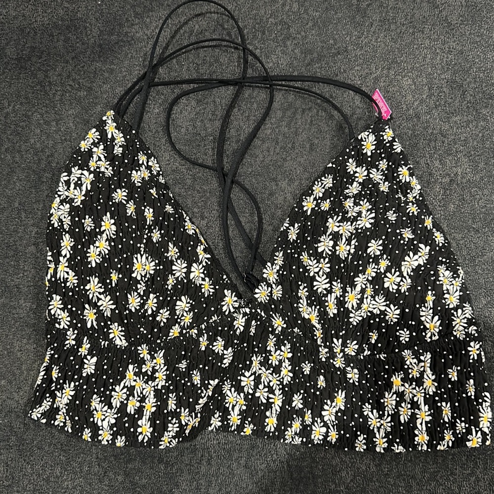 VS PINK bralette/crop top black with white daisies
